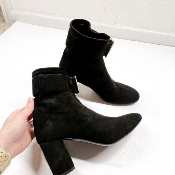 Burberry Women's 10 Britannia Buckle Block Suede Black Heel Buckle Booties - Picture 9 of 15